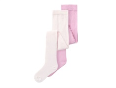 Name It strømpebukser pastel lavendel mix bomuld (2-pak), Farverne er i sart rosa og mørk rosa.